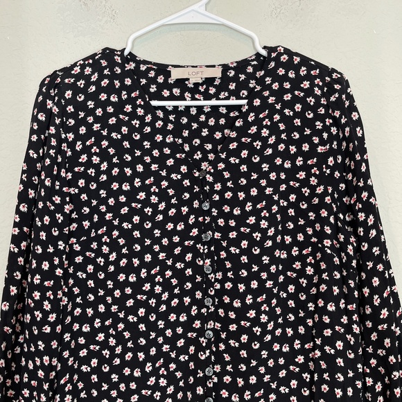 Loft Floral Dress Women's M Long Sleeve V Neck Button Front Drop Waist Casual - Picture 2 of 12